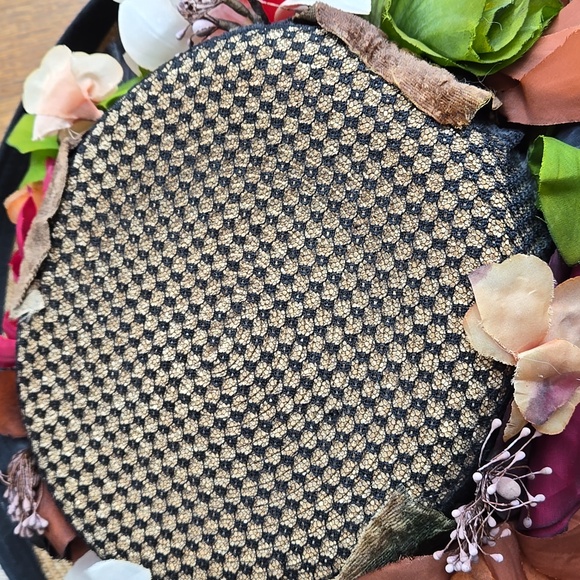 Vintage Kokin NY Couture  Floral Straw Hat Flowers Velvet Black Trim - Picture 4 of 8